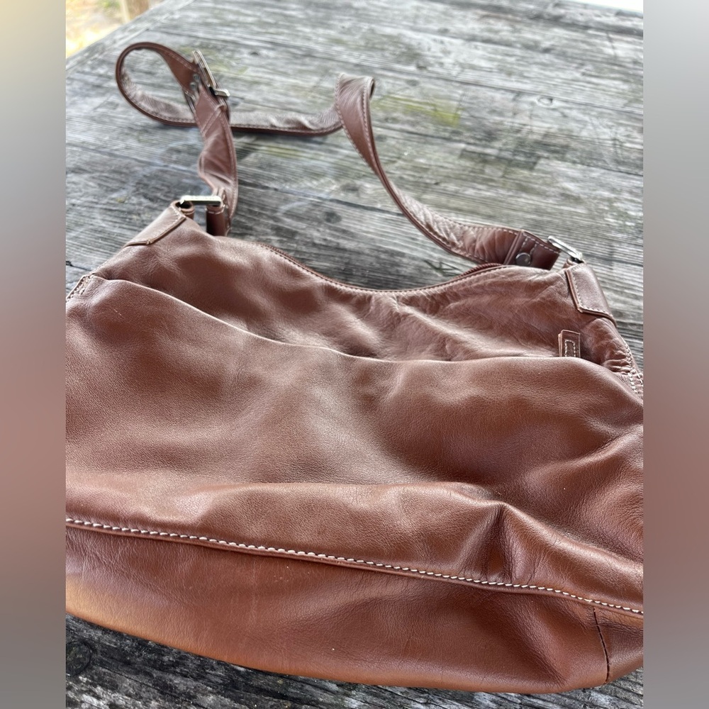 PERLINA CROSSBODY HOBO Brown Leather Shoulder Bag